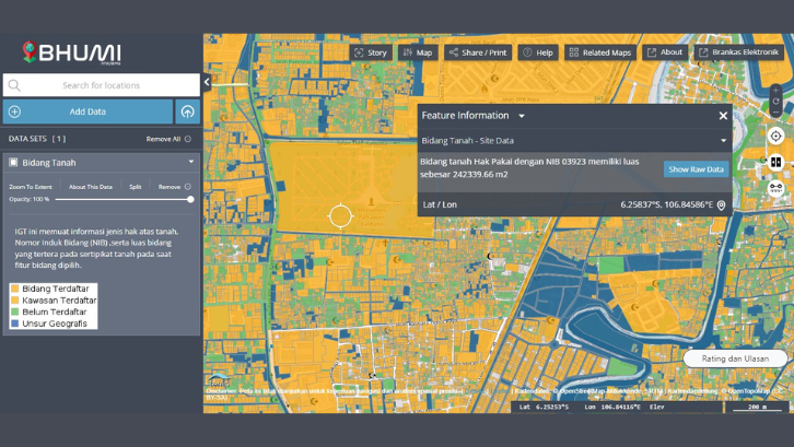 Peta Bidang Tanah BPN dari aplikasi BHUMI